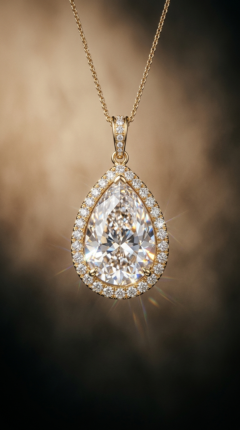 Faceted Teardrop Diamond Solitaire Pendant - Zaveri Mahal Jaipur